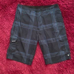 Ocean Current plaid black, grey, ice blue shorts